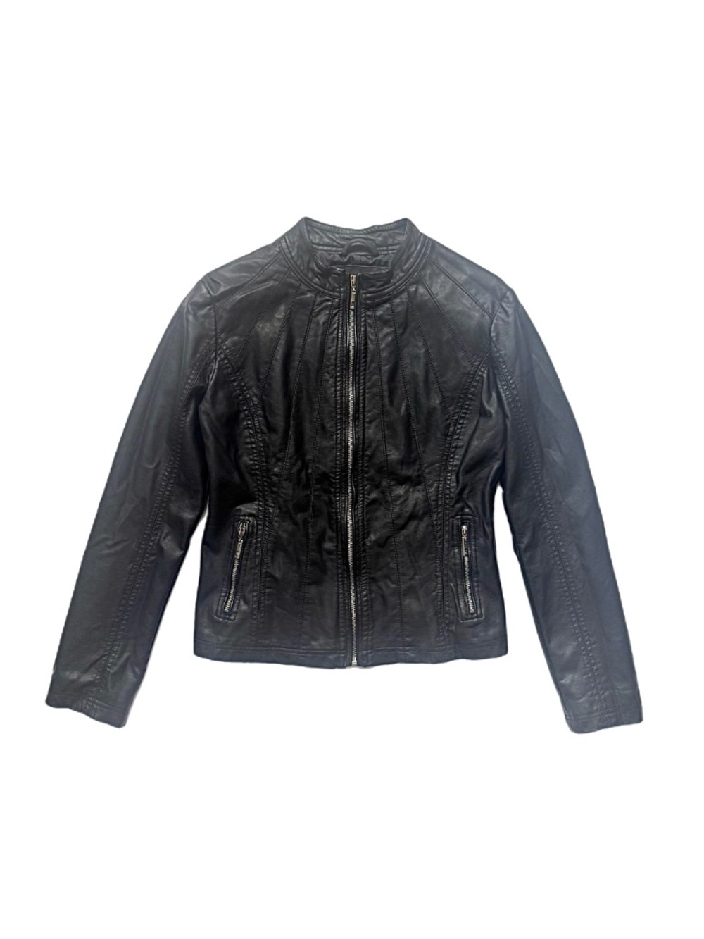 Made By Johnny Black Faux Leather Moto Biker Jacket